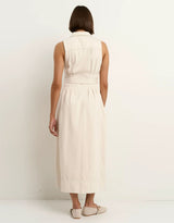 Crescent Denim Sleeveless Midi Shirt Dress - Ecru