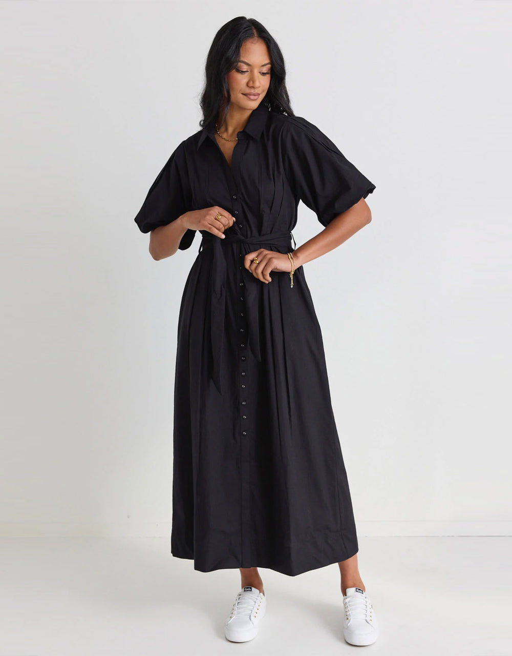 among-the-brave-dusk-puff-sleeve-collared-midi-dress-black-womens-clothing