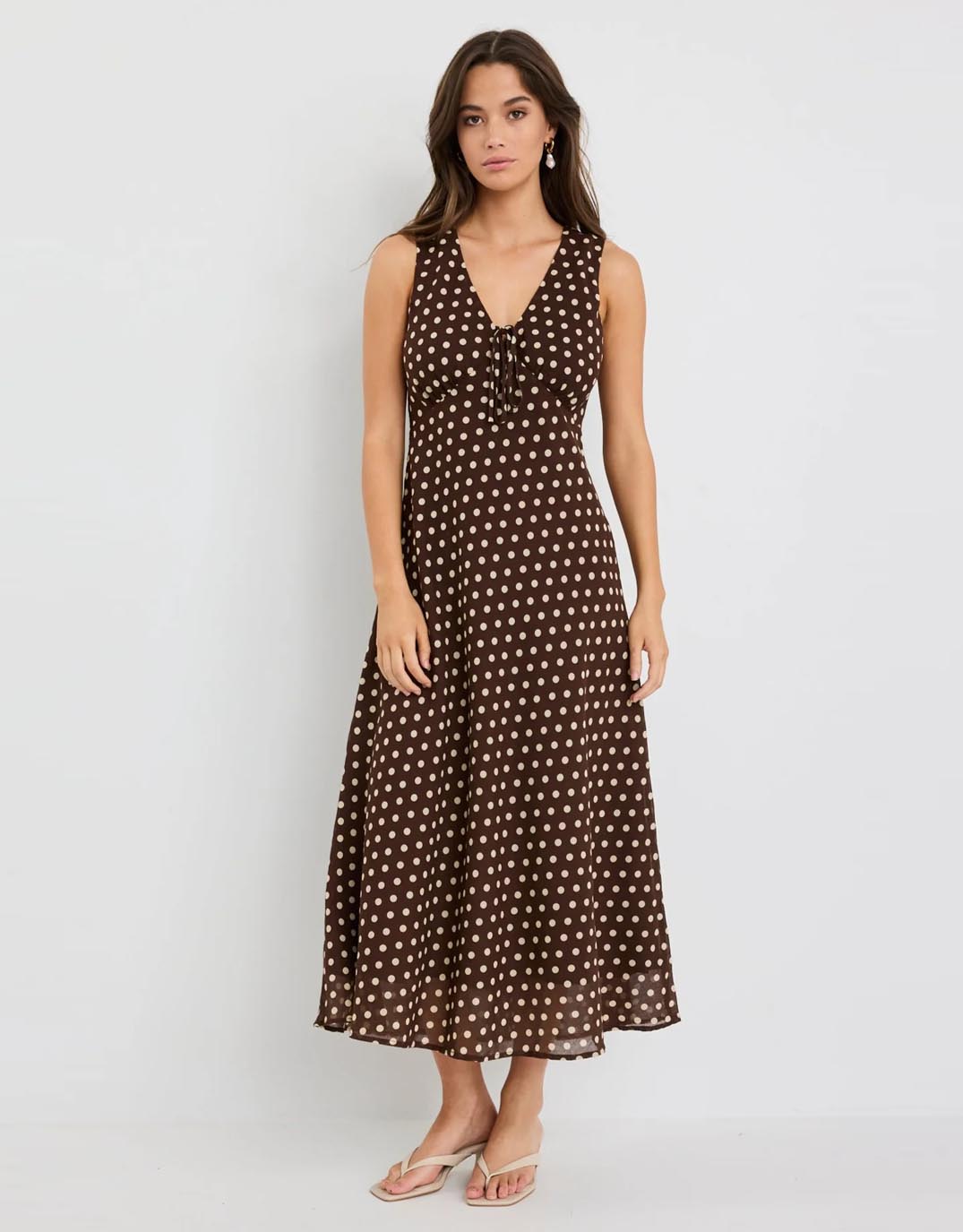 among-the-brave-infinity-sleeveless-bias-midi-dress-chocolate-polka-dot-womens-clothing