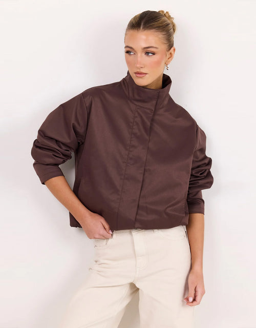 Landscape Funnel Neck Track Jacket - Chocolate