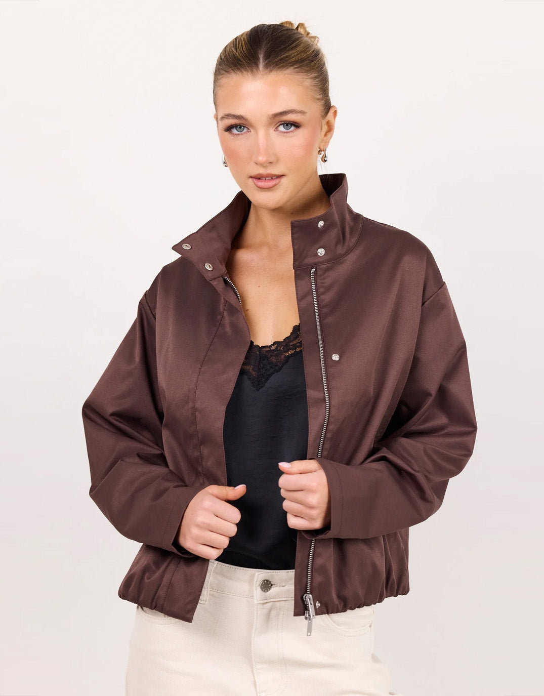 Landscape Funnel Neck Track Jacket - Chocolate