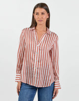 Narrative Semi Sheer Long Sleeve Shirt - Ochre Stripe