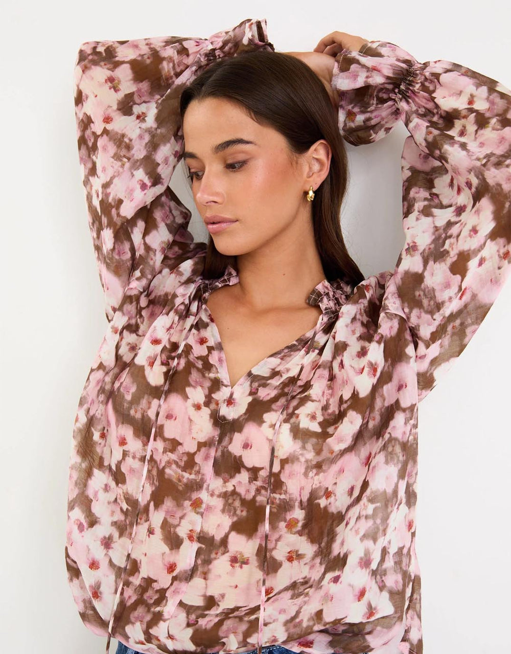 among-the-brave-odyssey-floral-shirred-neck-top-blush-chocolate-womens-clothing