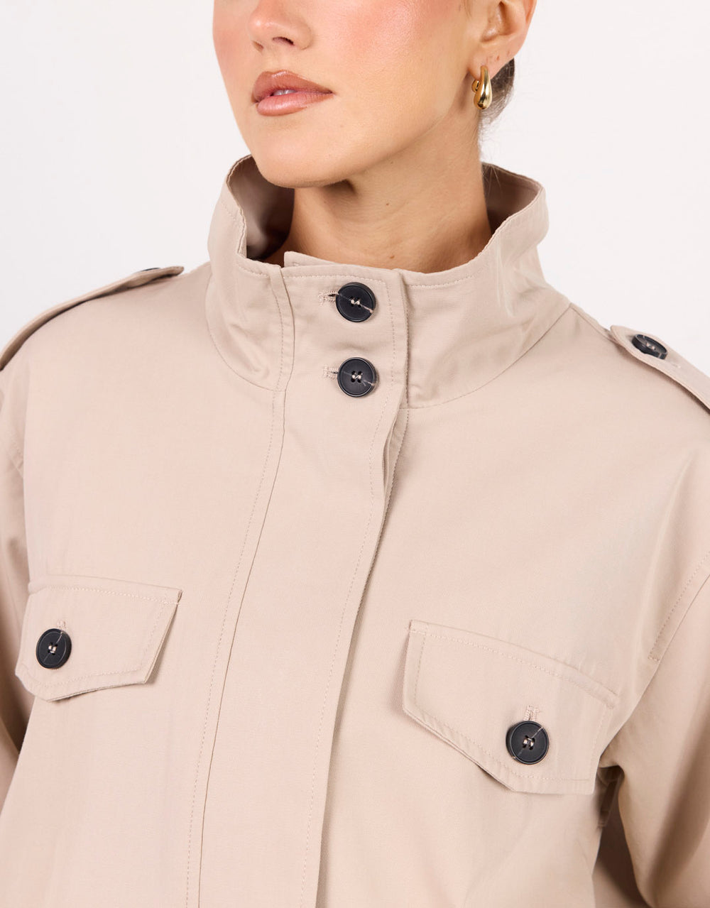 Squad Funnel Neck Trench Jacket - Taupe