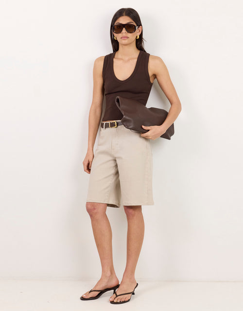Vale V Neck Rib Tank - Chocolate