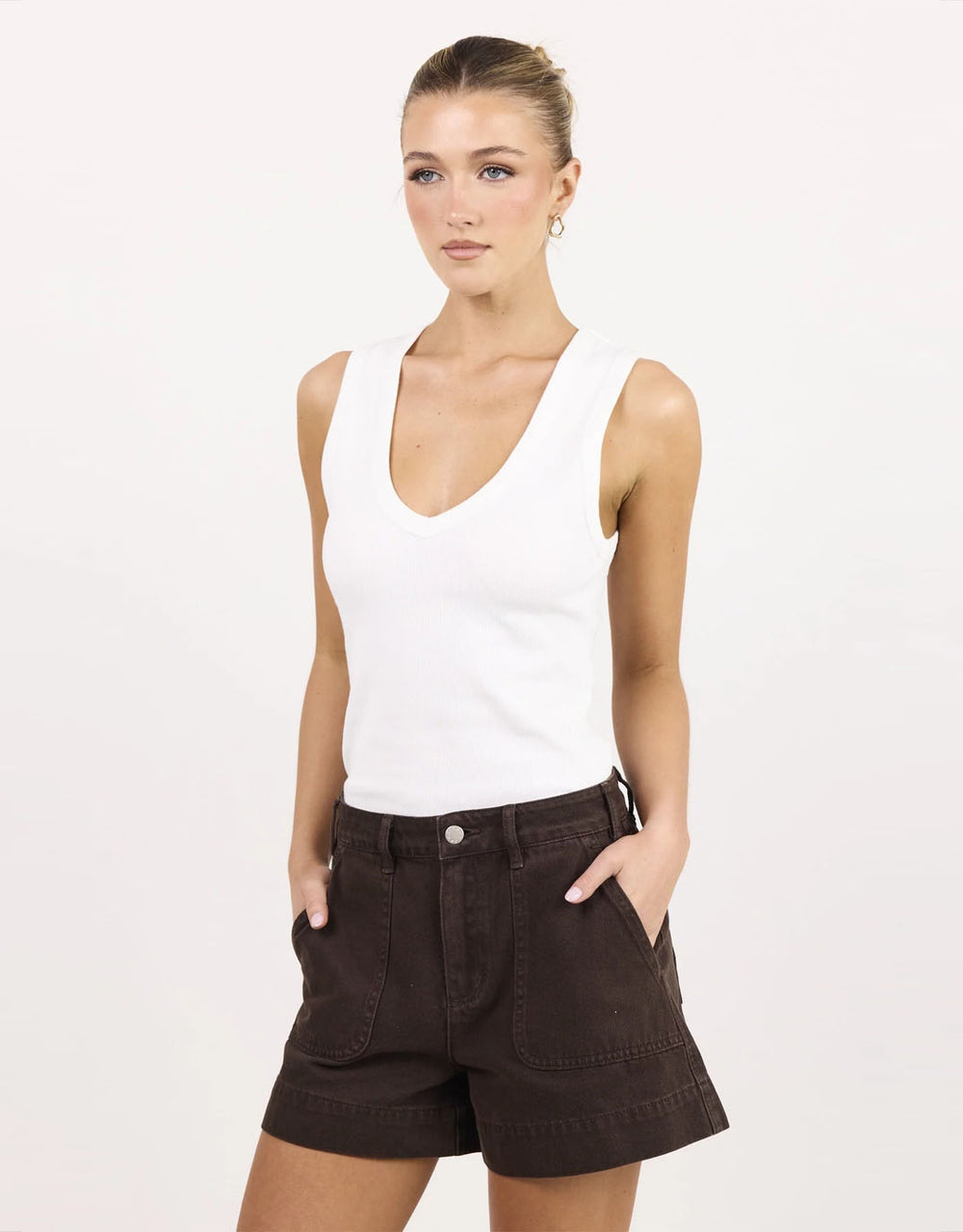 Vale V Neck Rib Tank - White