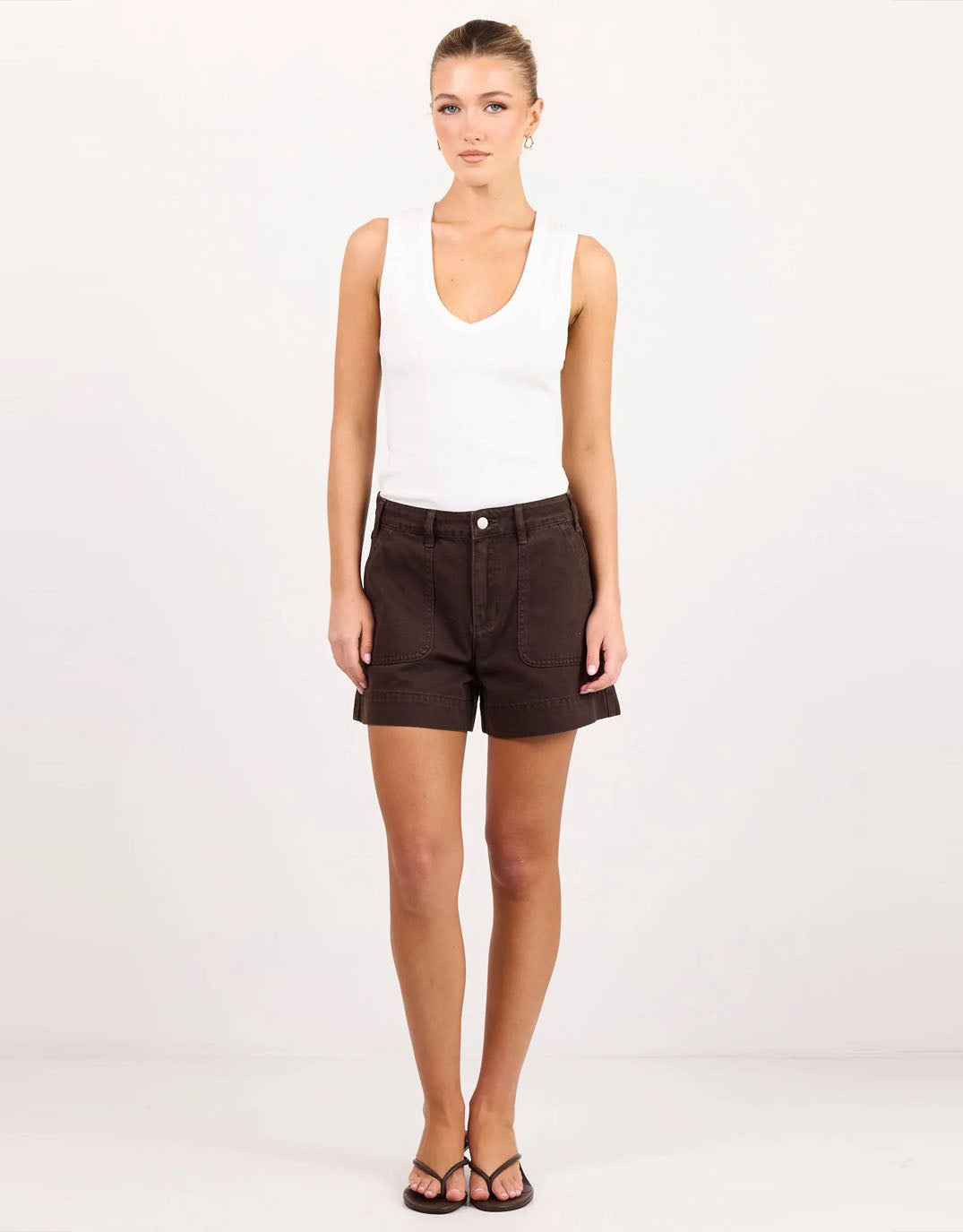 Vale V Neck Rib Tank - White