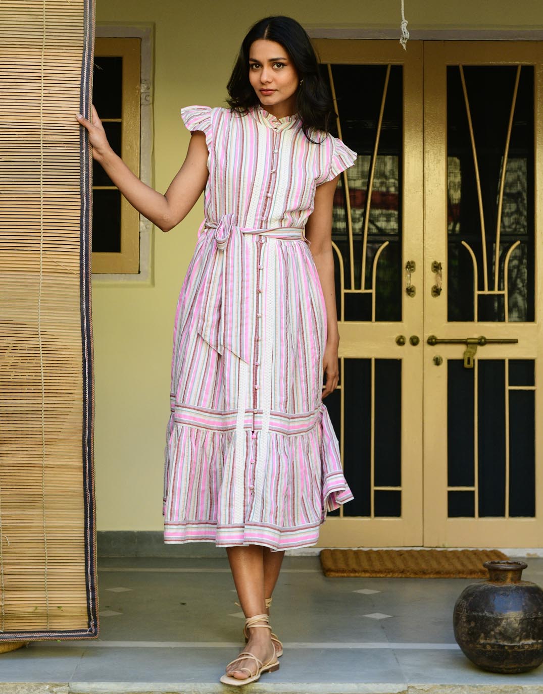 azure-indigo-kos-midi-dress-pink-stripe-womens-clothing