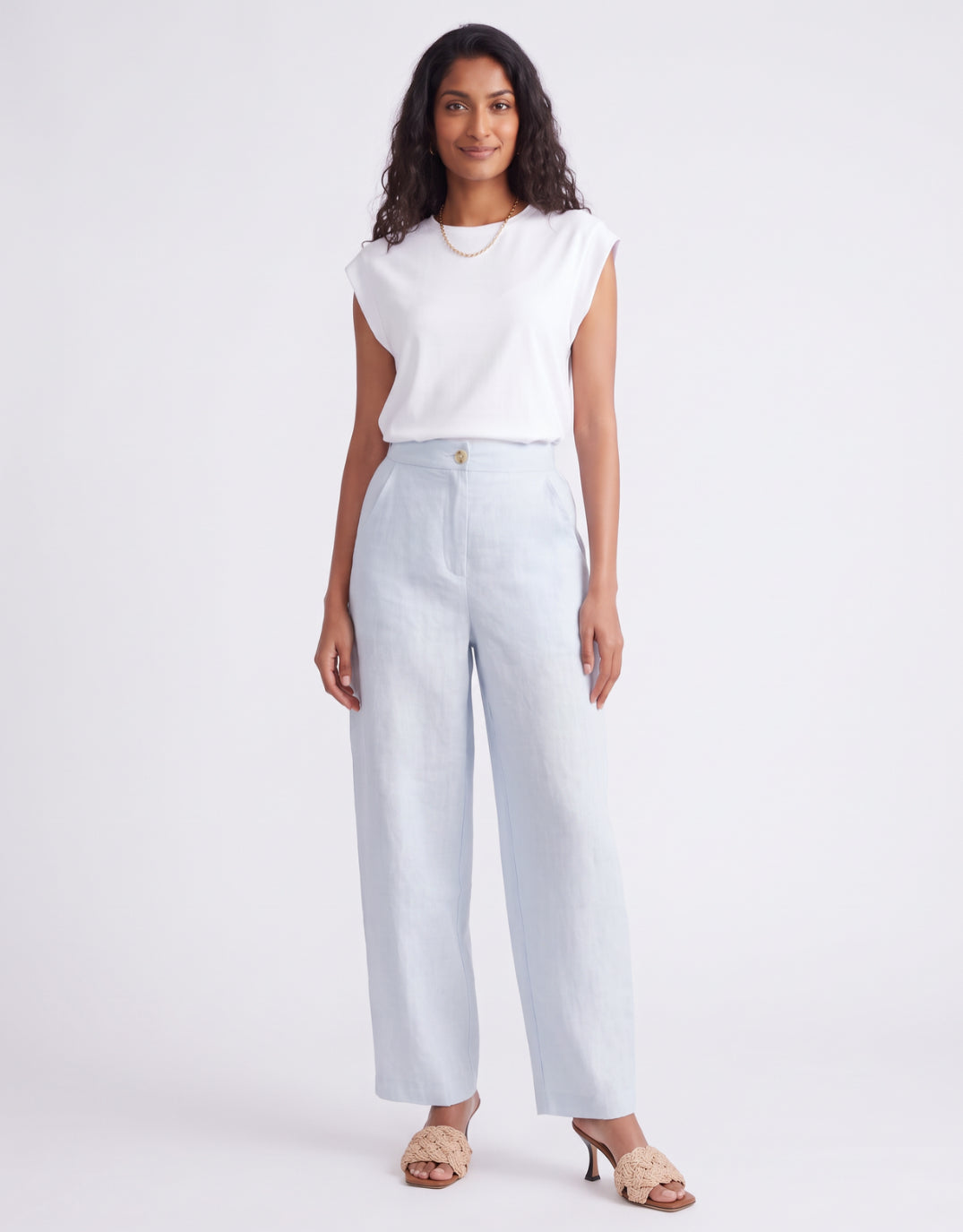 Barrel Leg Linen Pant - Chambray
