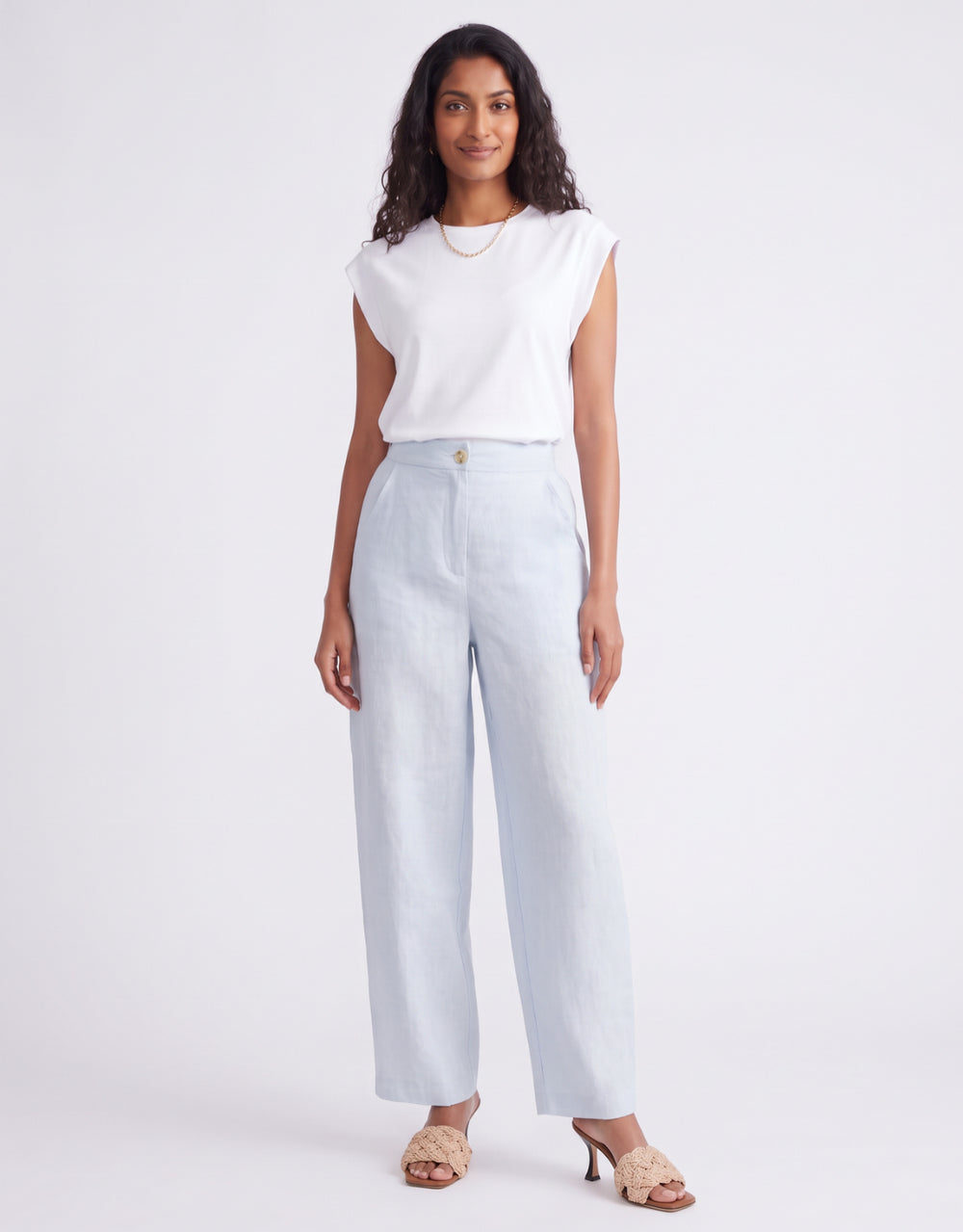 Barrel Leg Linen Pant - Chambray