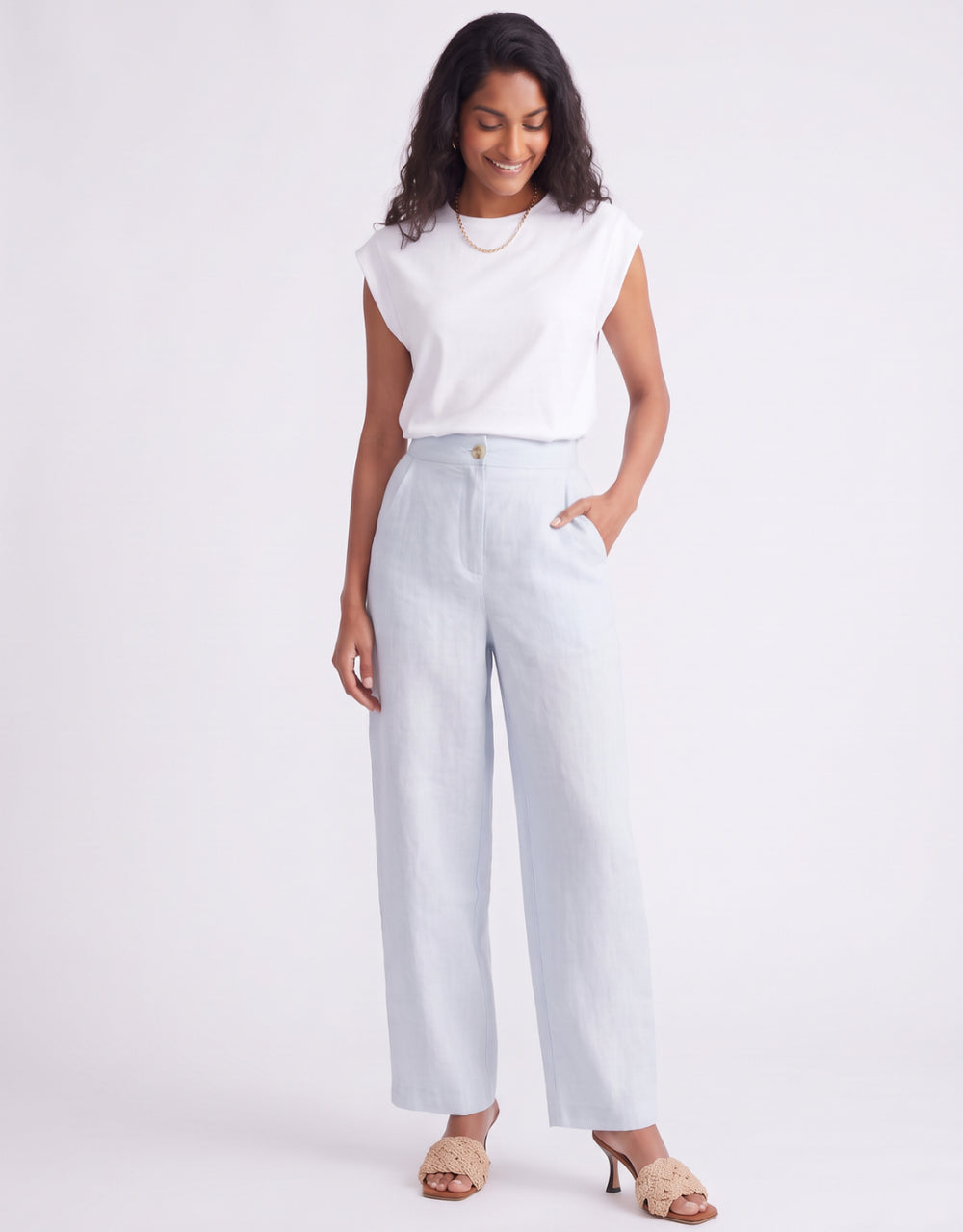 Barrel Leg Linen Pant - Chambray