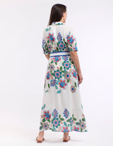 Mykonos Short Sleeve Dress - White/Blue Print