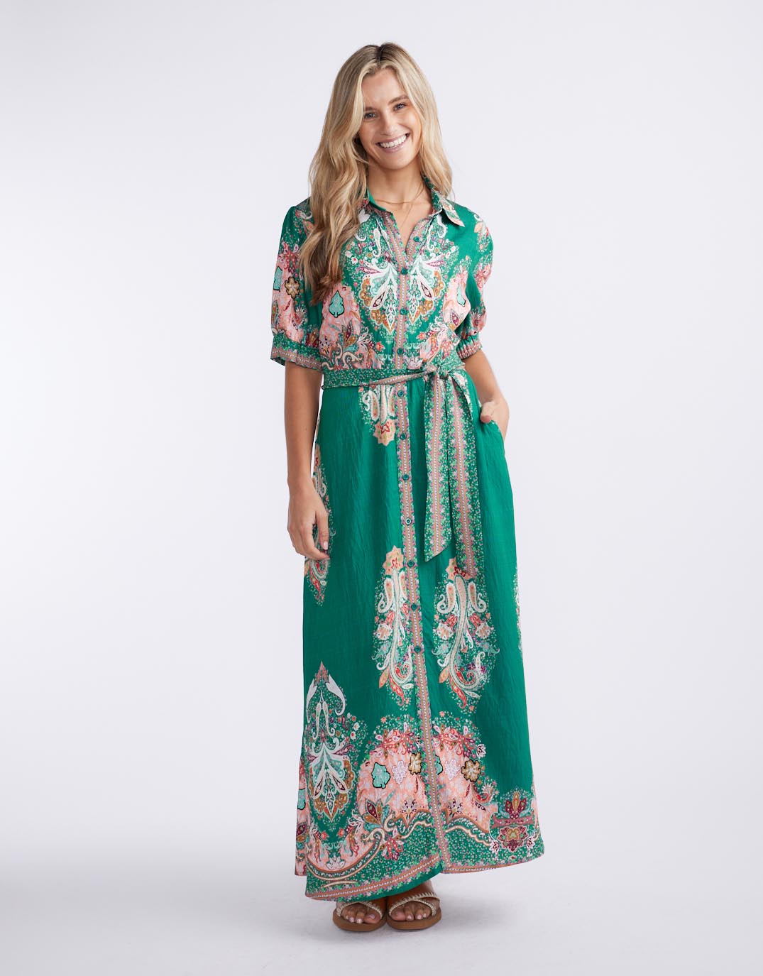 Buy Shirt Midi Dress - Green Print Beautiful Stories for Sale Online New  Zealand