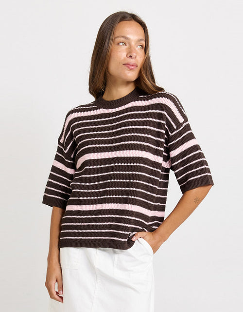 Dylan Knit Tee - Chocolate/Pink Stripe