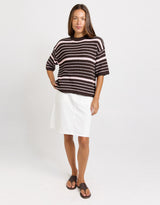 Dylan Knit Tee - Chocolate/Pink Stripe
