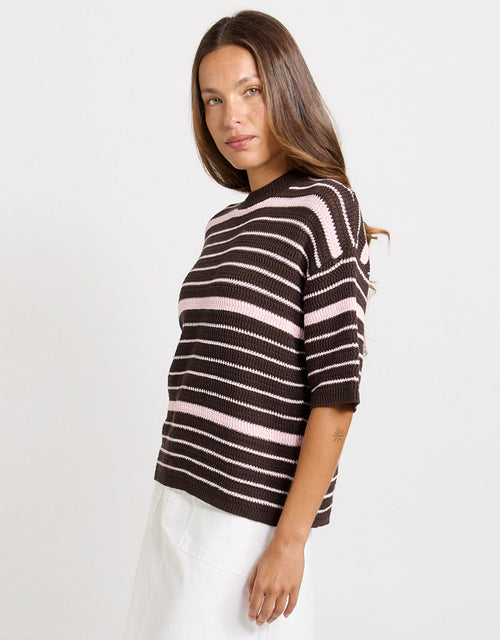 Dylan Knit Tee - Chocolate/Pink Stripe