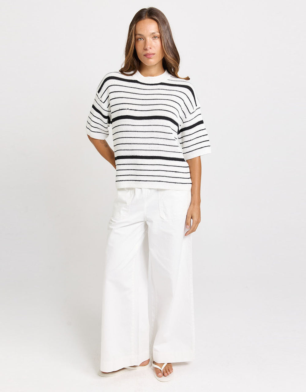 Dylan Knit Tee - White/Black Stripe