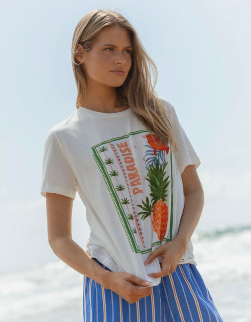 Ellia Crew Tee - Paradise Beach Print White