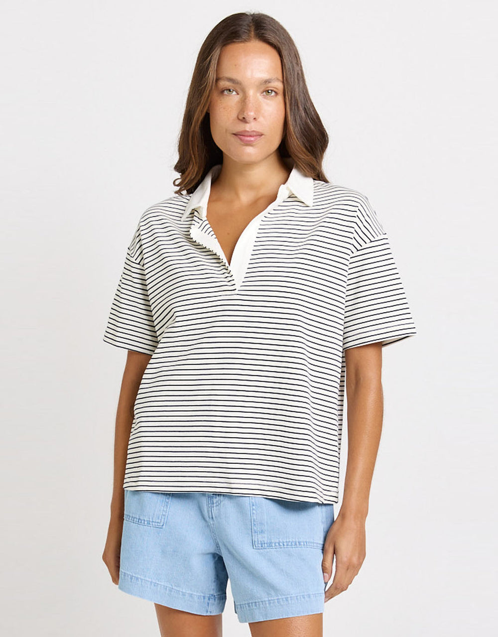 Freddy Polo Top - White/Navy Stripe