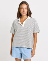 Freddy Polo Top - White/Navy Stripe