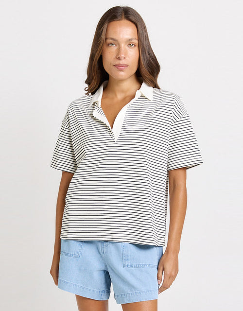 Freddy Polo Top - White/Navy Stripe