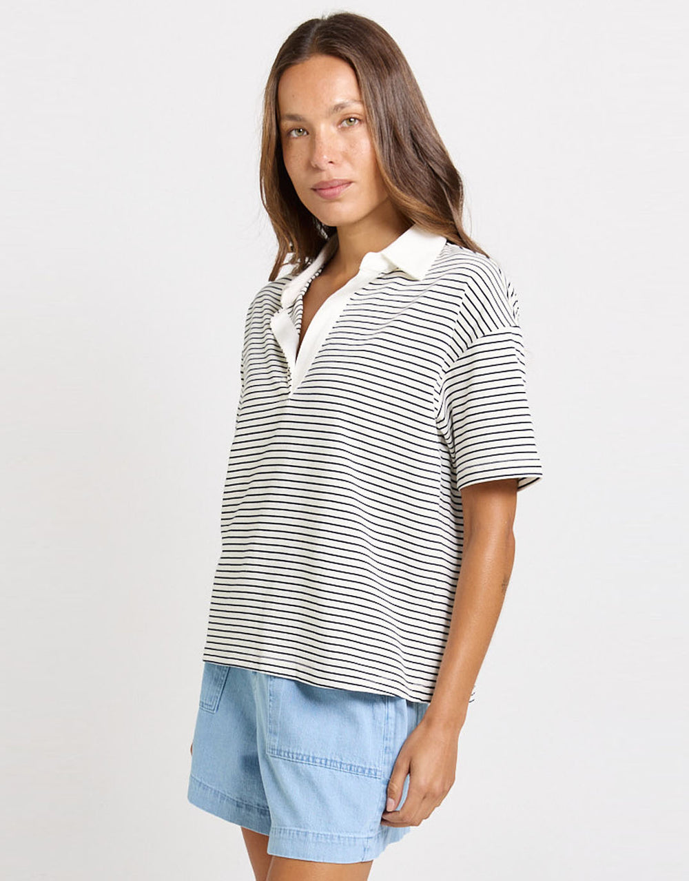 Freddy Polo Top - White/Navy Stripe
