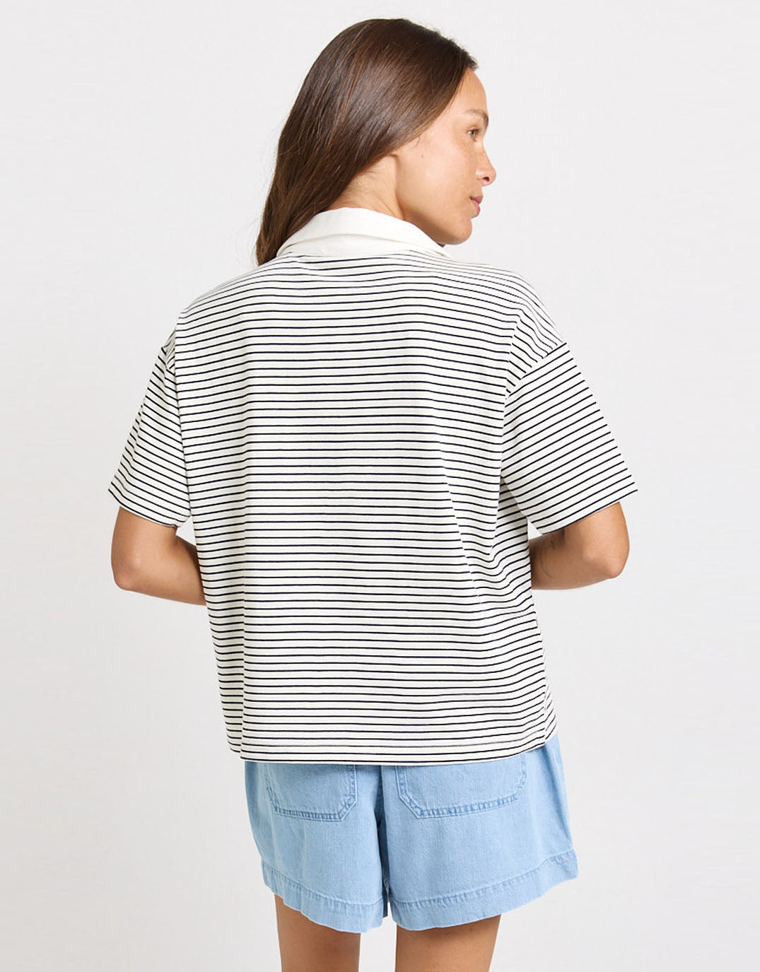 Freddy Polo Top - White/Navy Stripe