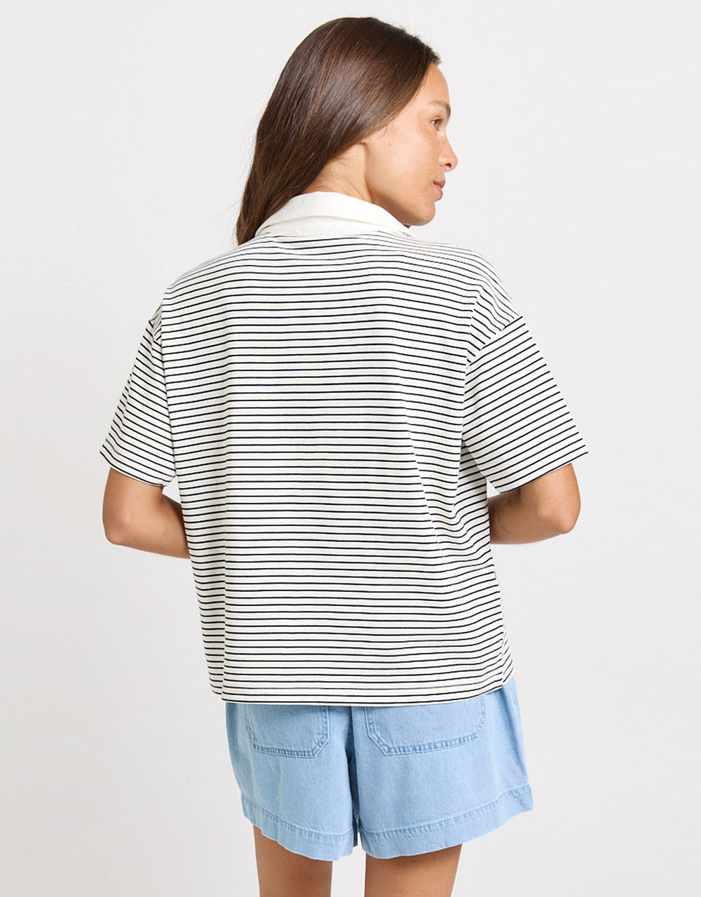 Freddy Polo Top - White/Navy Stripe