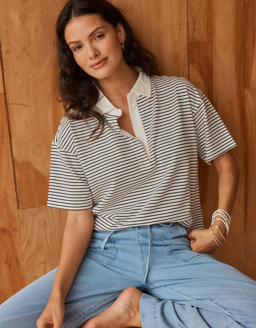 Freddy Polo Top - White/Navy Stripe