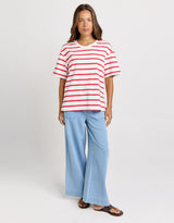 Relax Boxy Tee - Red/White Stripe