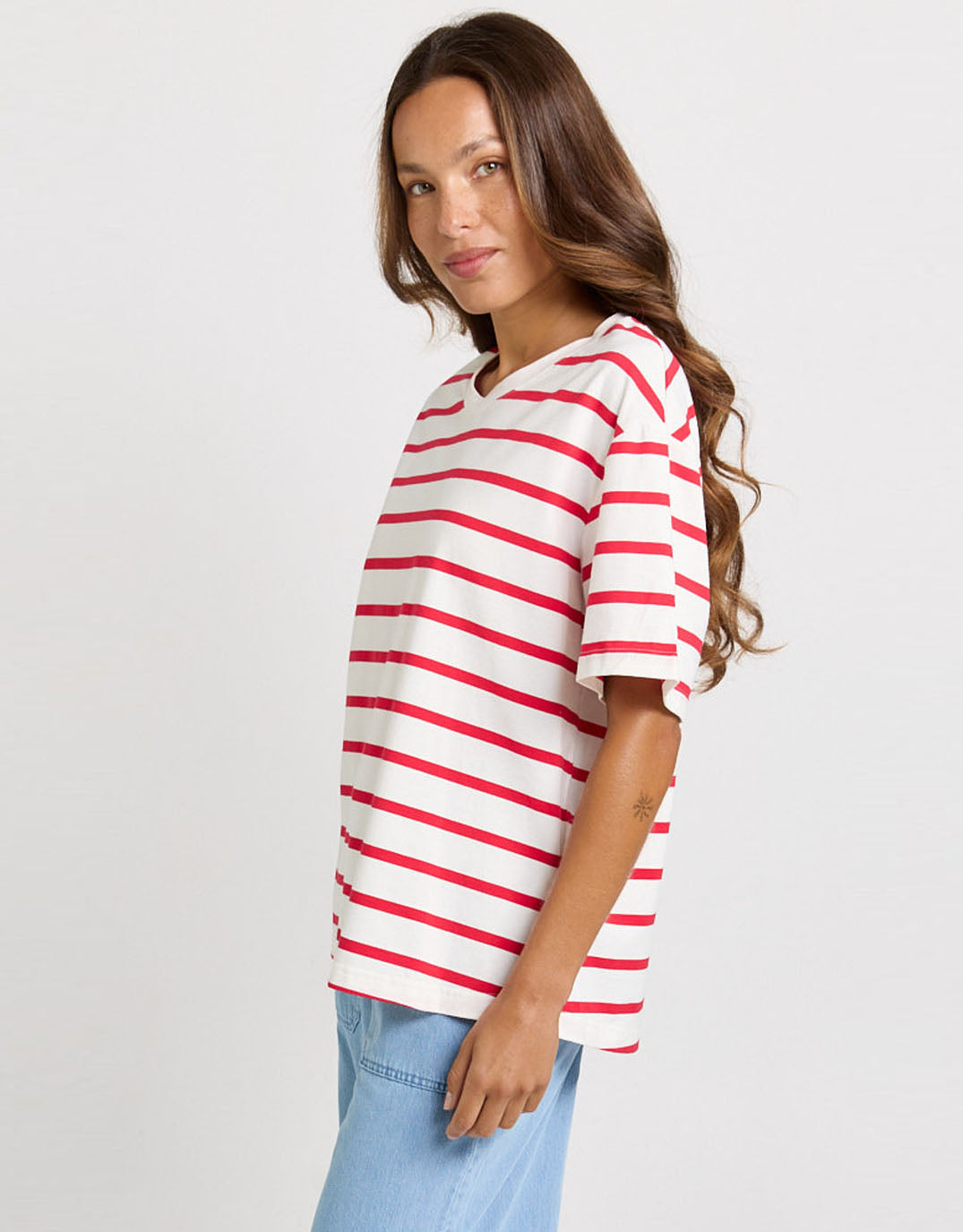 Relax Boxy Tee - Red/White Stripe