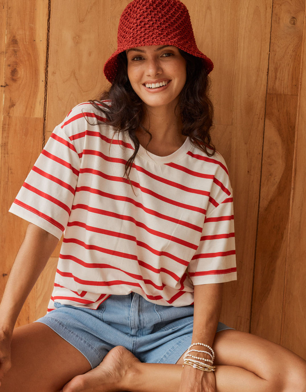 Relax Boxy Tee - Red/White Stripe