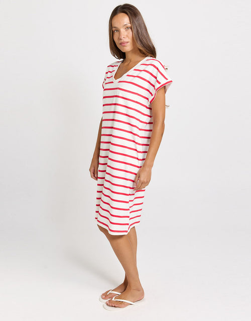 Zena T-Shirt Dress  - Red/White Stripe