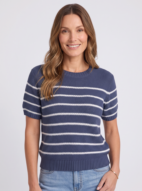 Blair Stripe Short Sleeve Knit - Navy
