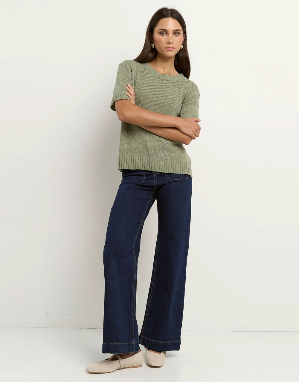 Loveable Tape Yarn Knit Tee - Sage