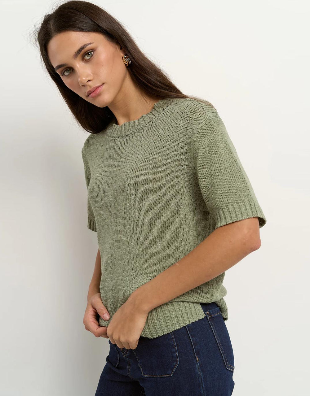 Loveable Tape Yarn Knit Tee - Sage