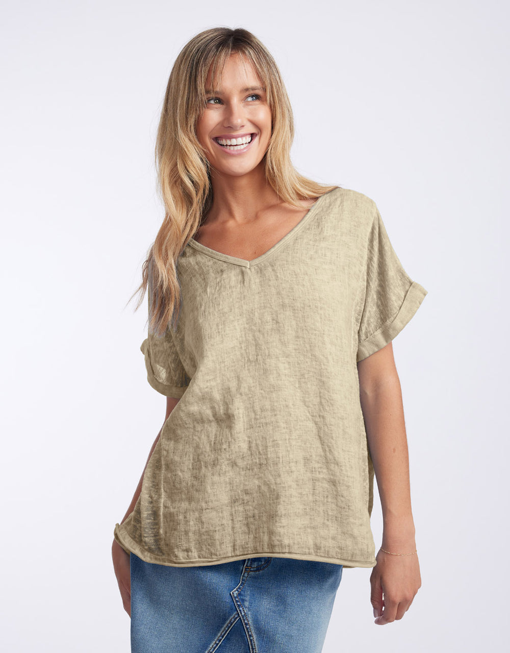 Calypso Linen Short Sleeve Top - Natural