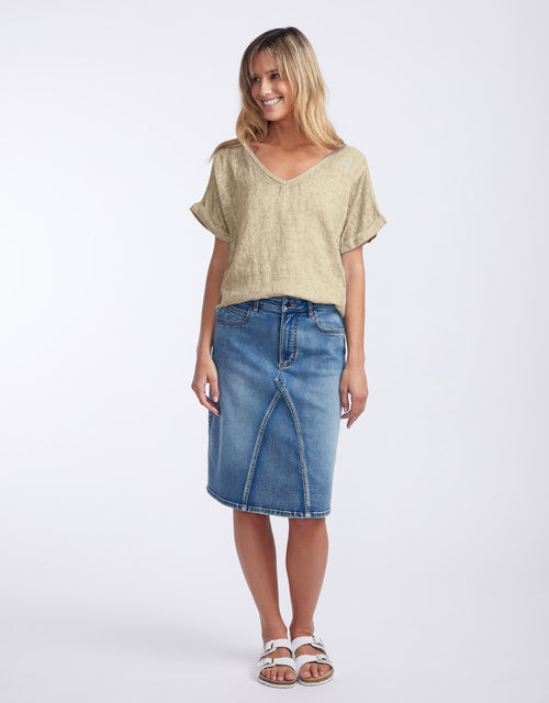Calypso Linen Short Sleeve Top - Natural
