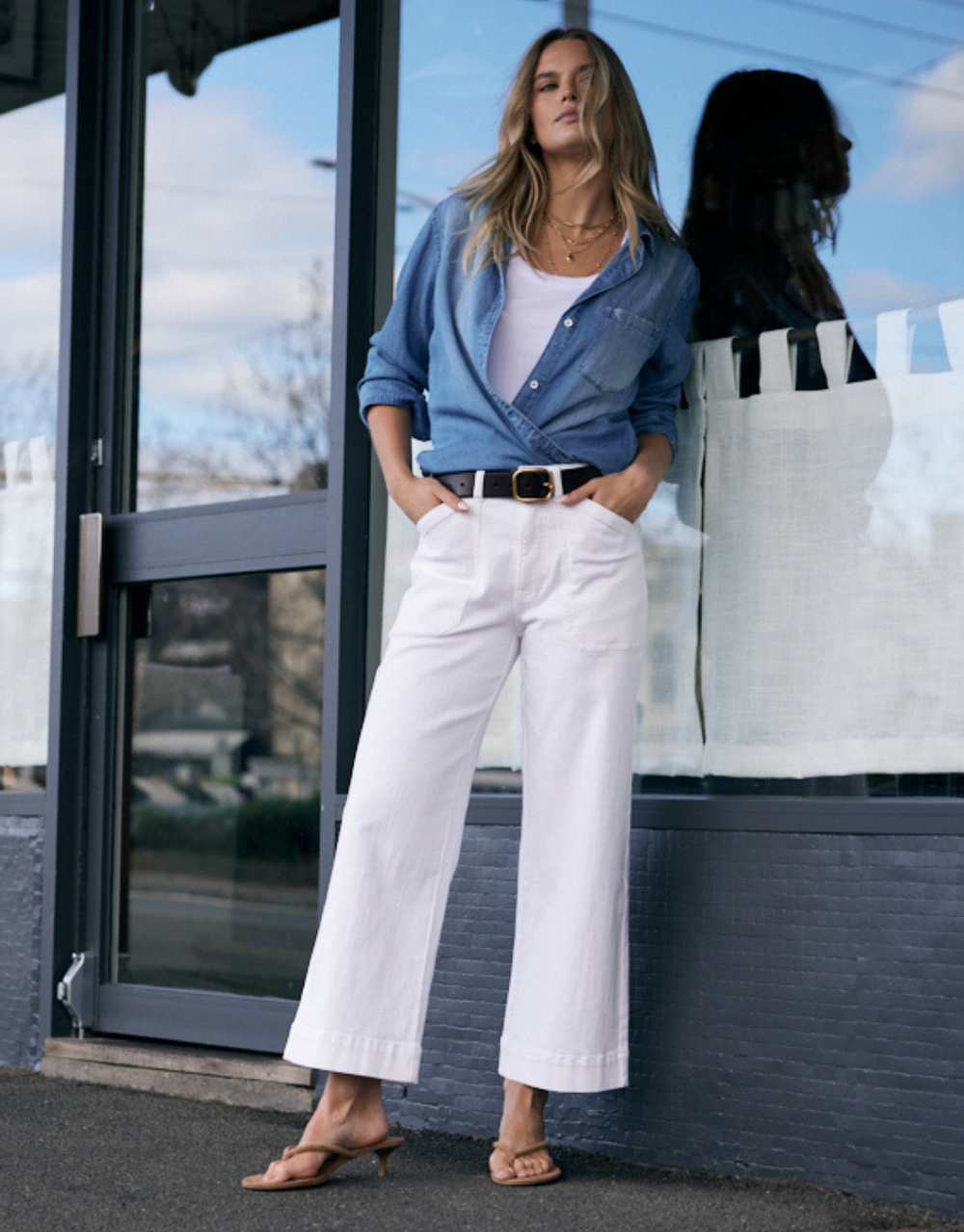 Catalina Cropped Wide Leg Jeans - White