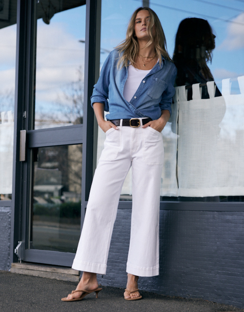 Catalina Cropped Wide Leg Jeans - White