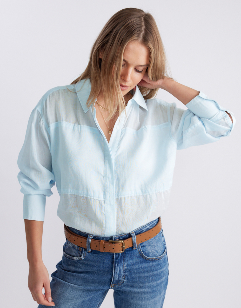 Chloe Panel Shirt - Ice Blue