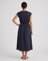 Cooper Contrast Stitch Dress - Navy/Tan