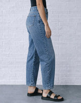 Harper Stretch Mum Barrel Jean - Mid Wash
