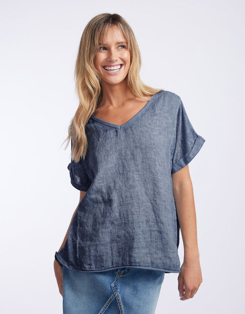 Calypso Linen Short Sleeve Top - Denim
