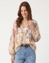 Eloise Tie Neck Floral Blouse - Natural/Multi
