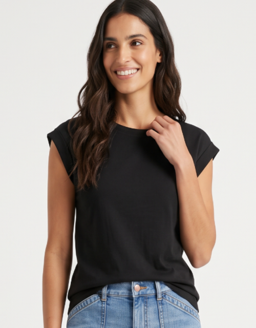 The Edit Cap Sleeve Tank - Black