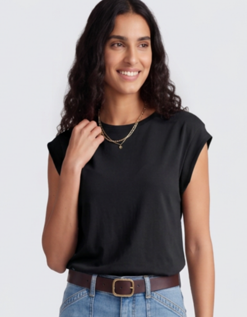 The Edit Cap Sleeve Tank - Black