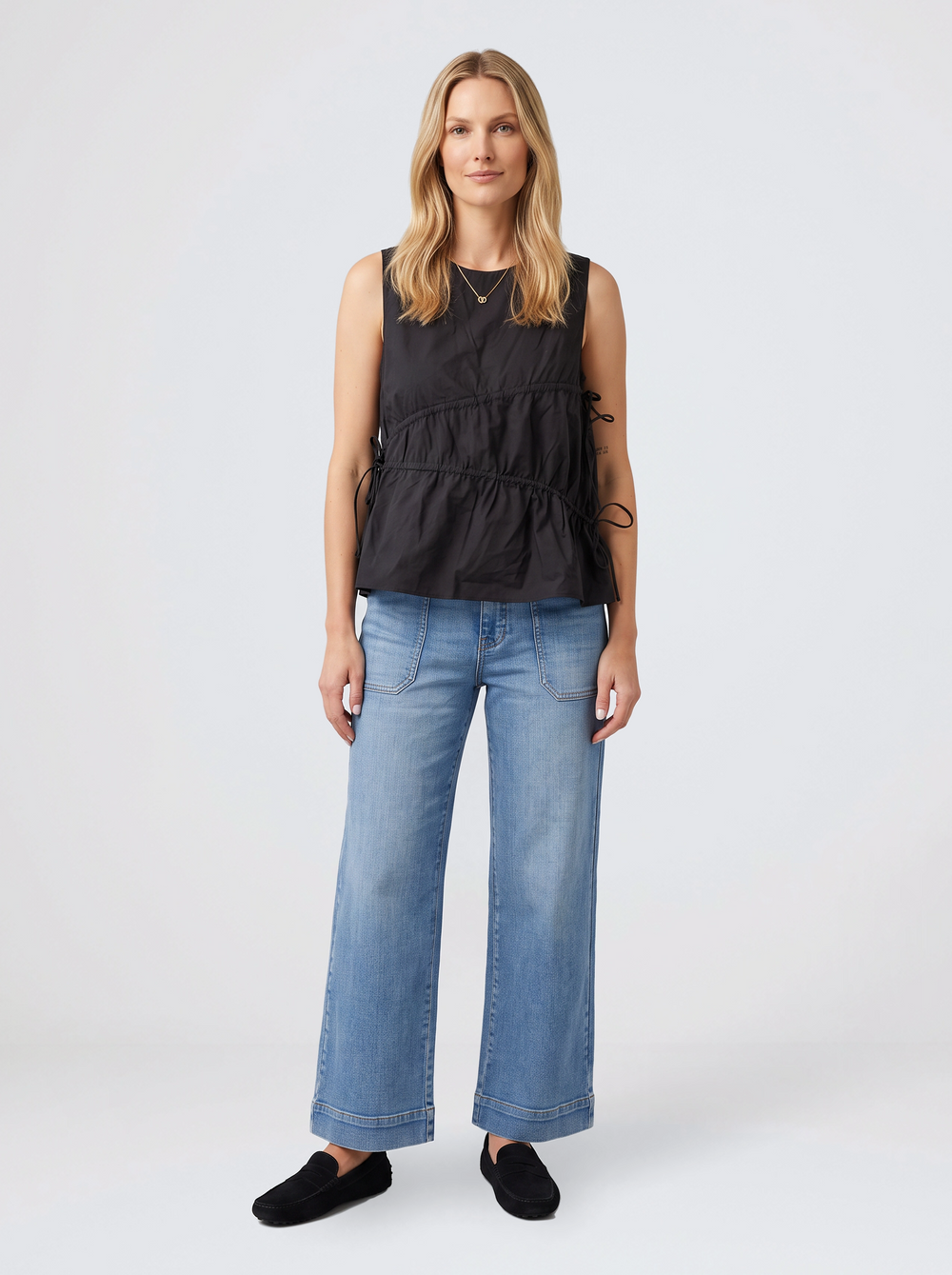 Elin Gathered Tie Top - Black