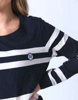 Elm - Allegra Long Sleeve Tee - Navy/Vintage White Stripe - White & Co Living Tops