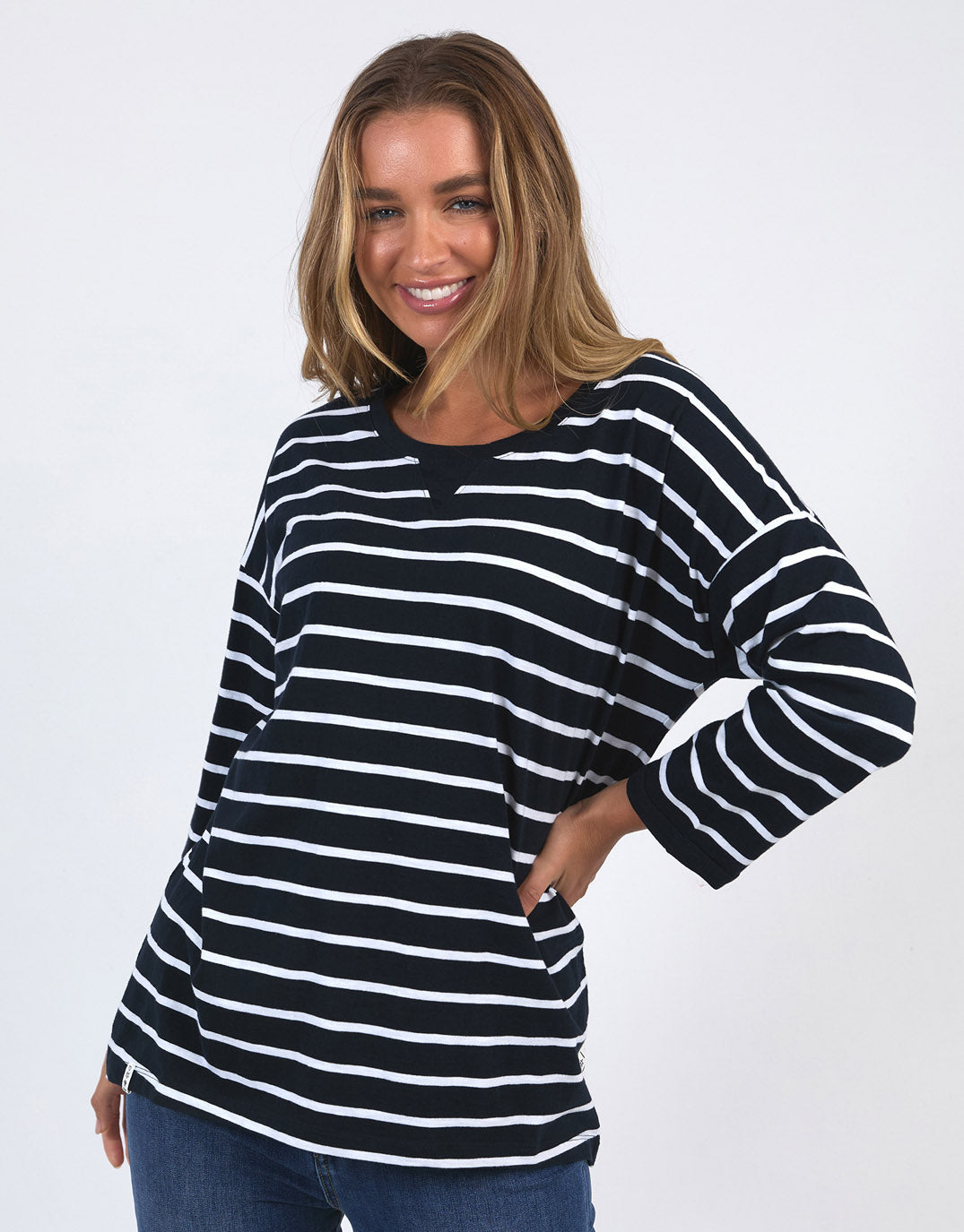 elm-annie-3-4-sleeve-tee-navy-white-stripe-womens-clothing